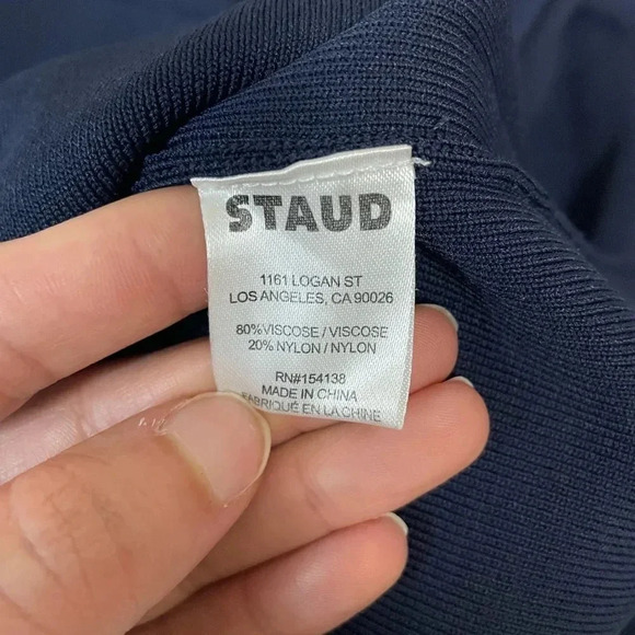 Staud Navy and White Karina Knit MIDI Skirt Size XL - Picture 5 of 7